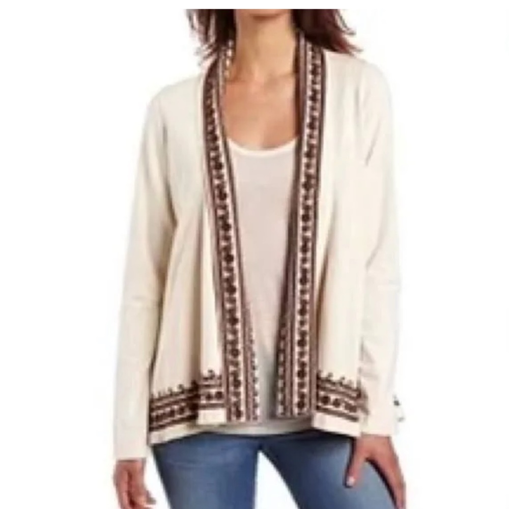 Lucky Brand Embroidered
Waterfall Lapel Cardigan Size L